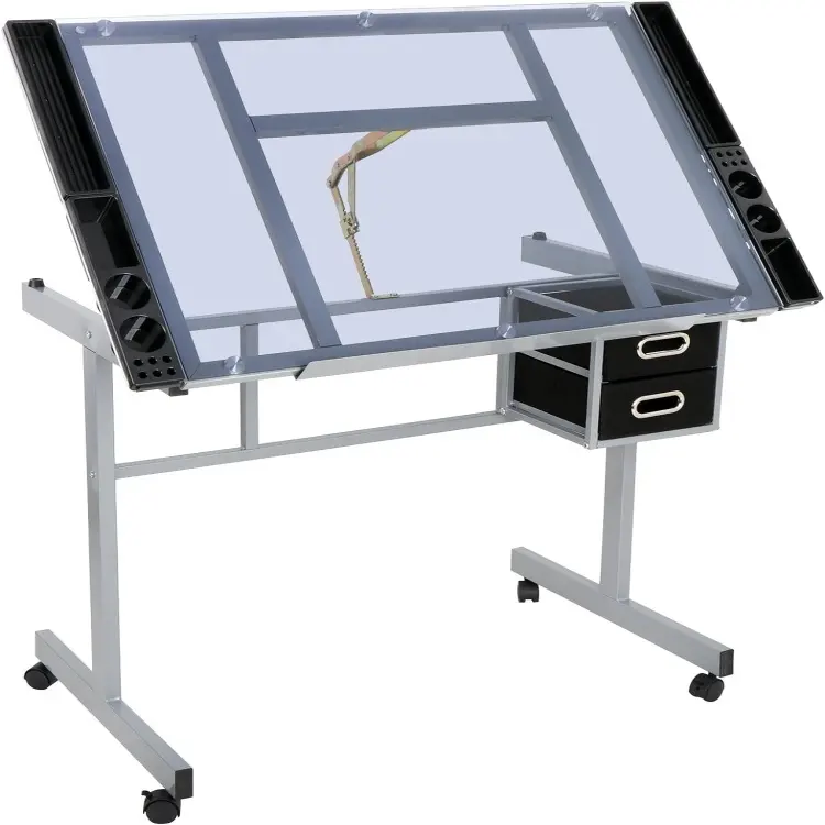 Mesa de desenho ajustável mesa de arte artesanato estação mesa de estudo mesa de vidro temperado