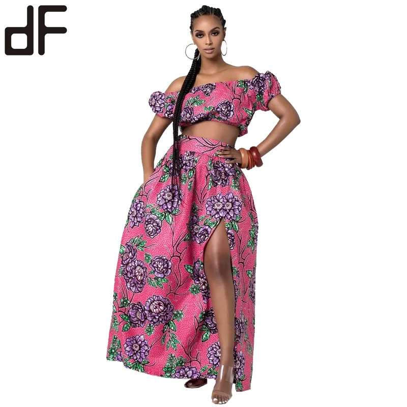 Vestidos coreanos falda y blusa hendidura lateral cintura elástica banda 3d flores impreso estilo bohemia maxi faldas y faldas pantalón, vestidos