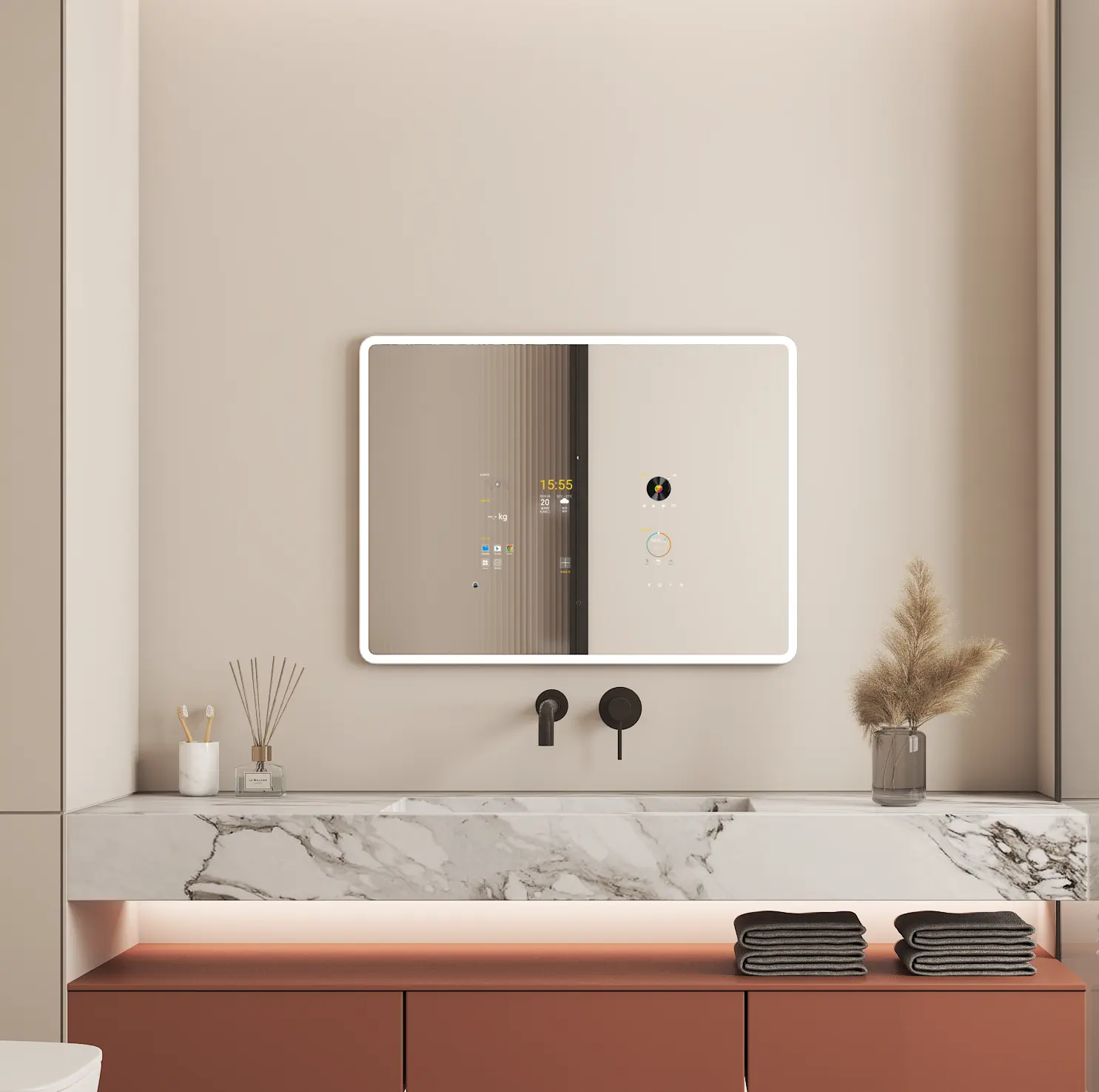 Лидер продаж, умное светодиодное зеркало для ванной комнаты, полнофункциональное зеркало для ванной комнаты Android Magic с экраном для телевизора