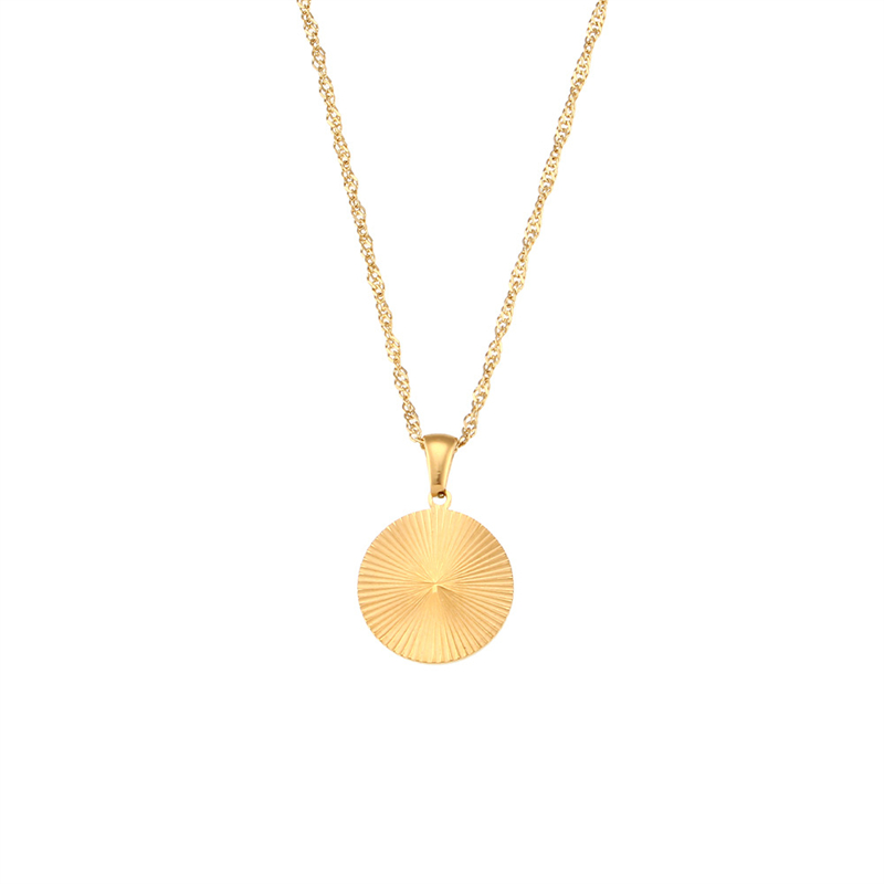 Striped geometric pendant necklace - Round