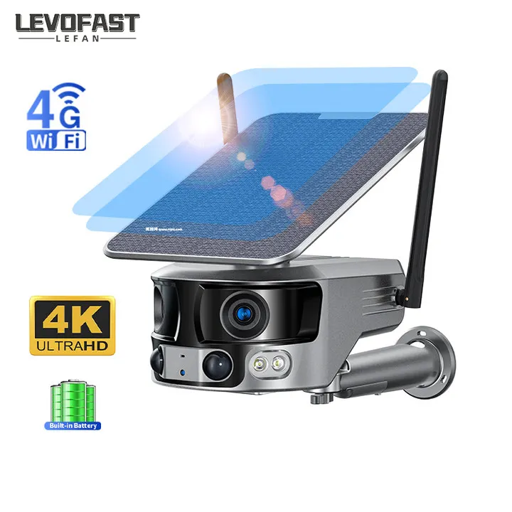 LEVOFAST Caméra Solaire 4G 8MP avec Panneau Solaire Capteur PIR Couleur Version Nuit Binoculaire Étanche Wifi Caméra 4K