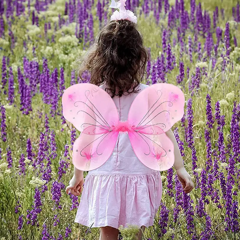 Vestido de princesa personalizado con alas de mariposa, conjunto de alas de hada con varitas de hada para niños