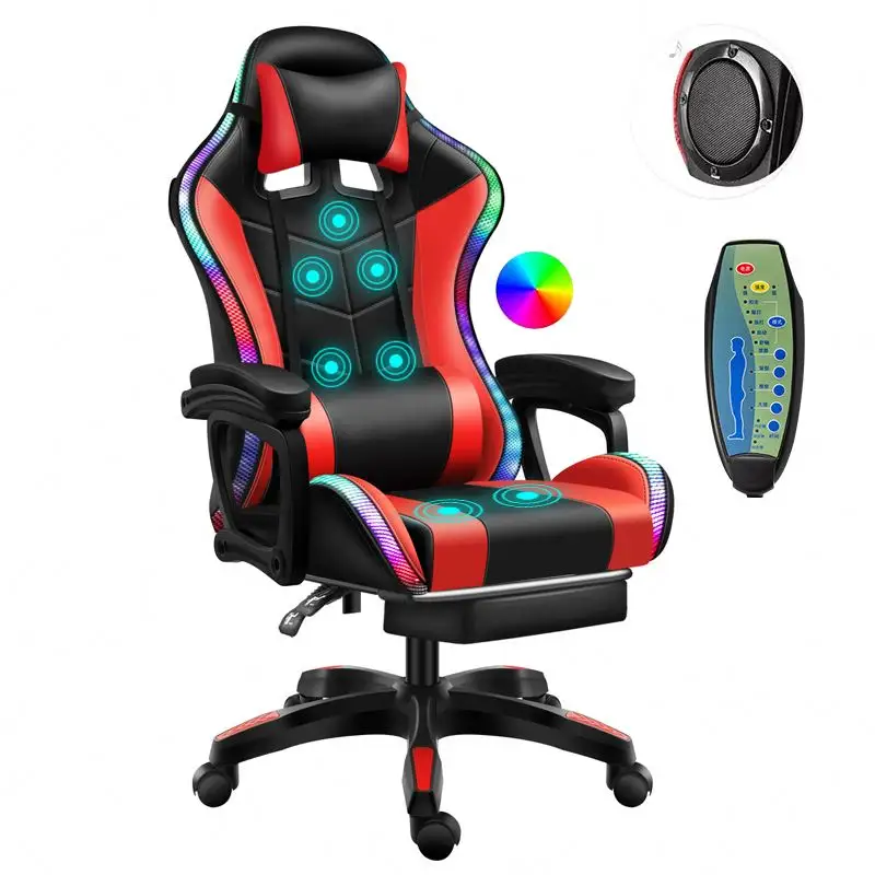 Sedia-silla reclinable de cuero para Gaming, sillón de carreras con reposapiés y masaje, Oyuncu Koltugu, RGB, muestra gratis