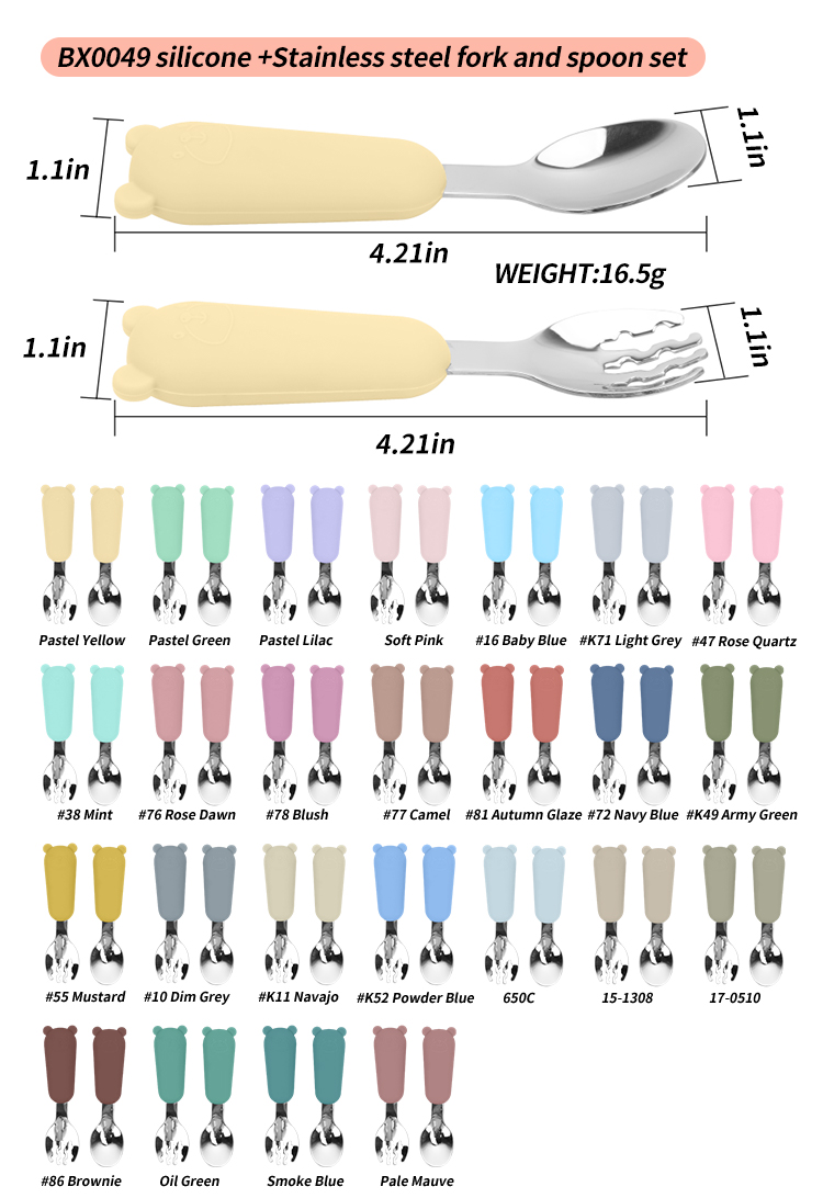 BX0049 silicone + ensemble fourchette et cuillère en acier inoxydable