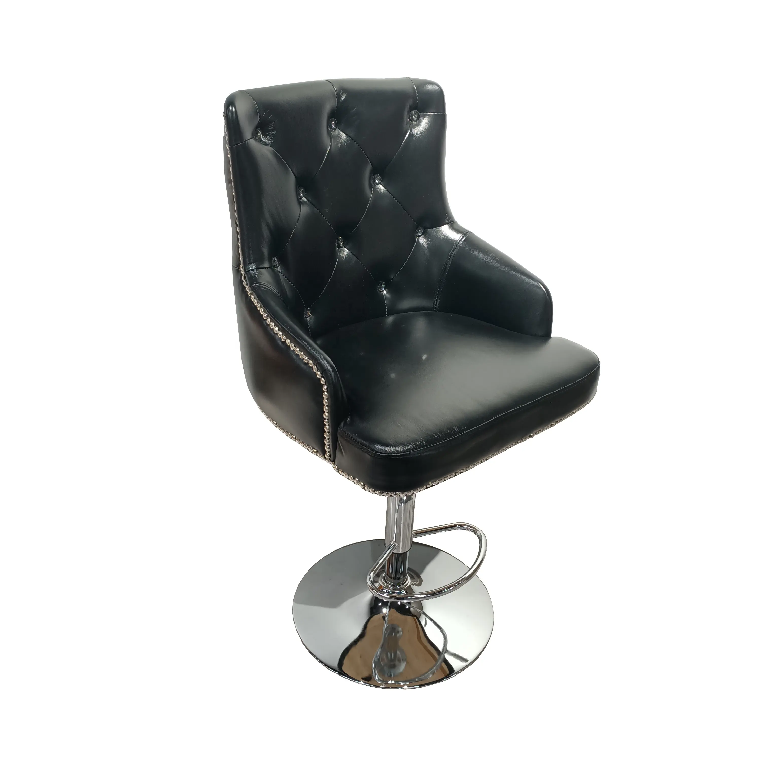 Leather and crystal button tufted Swivel height adjustable bar stool