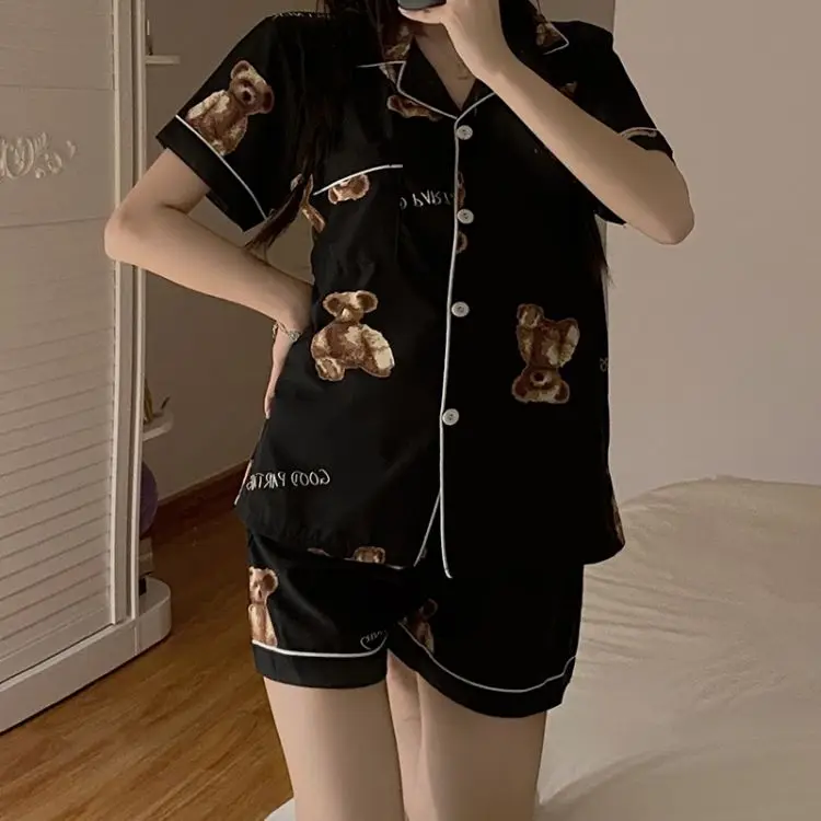 Custom logo silk pajamas ladies Two Piece Suit Shorts women's pajamas