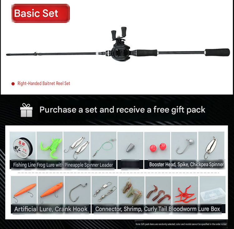 Juego de carrete de baitcasting con mango de pistola para mano derecha