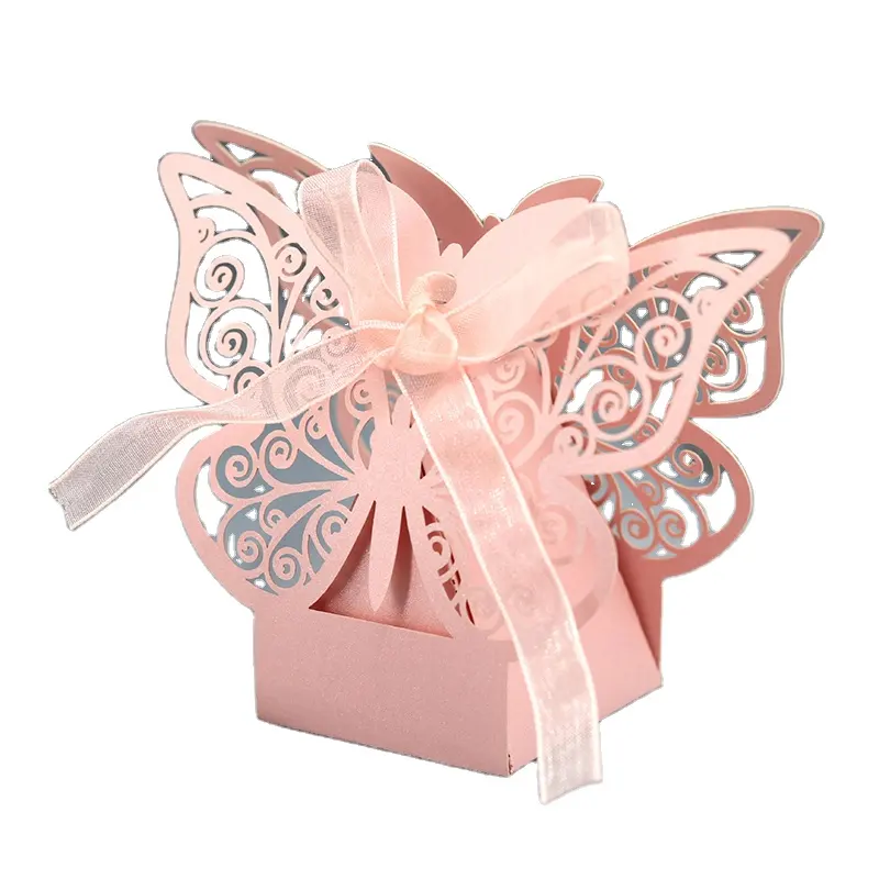 Ready to ShipIn StockFast DispatchButterfly Laser Cut Hollow Carriage Favors Gifts Box Candy Boxes With Ribbon Baby Shower Wedding Party Supplies