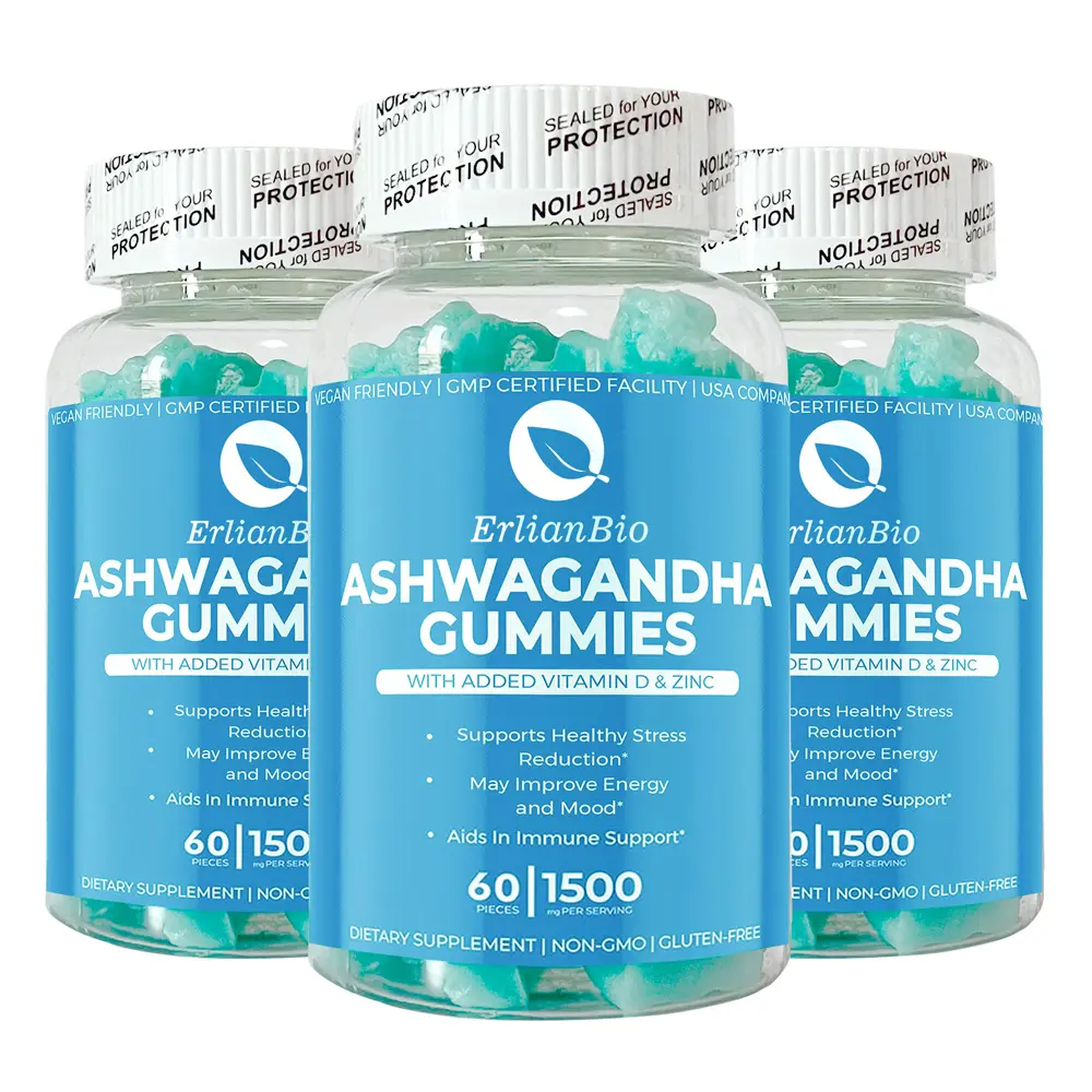 OEM Etiqueta Privada vegana pectina caramelo gomoso alivio del estrés Ashwagandha Extracto de raíz gomitas ashwaganda gomitas