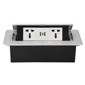 银色/黑色通用三孔桌面电源插座3.1A USB type-c插座250v 13A隐藏式书桌厨房桌面插座 - Product Image 1