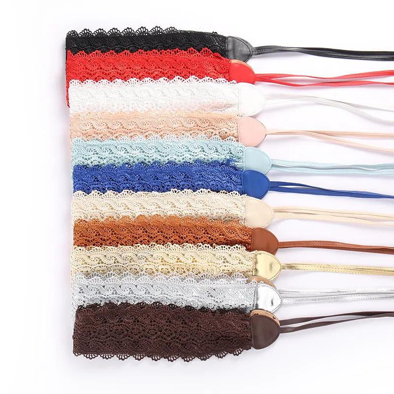 Personalizado PU de Color de encaje Bowknot cinturón de moda de tela de encaje de cuero PU cinturón Mujer