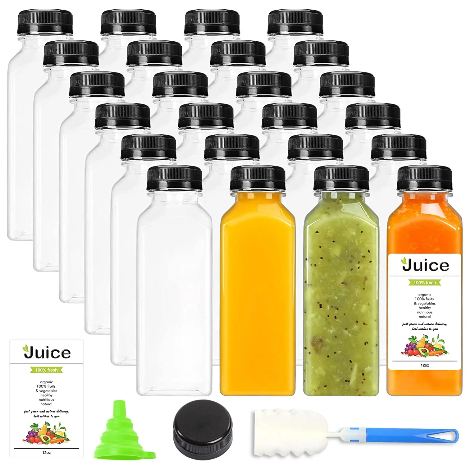 350ml 12oz Recipientes de Suco de Suco de Plástico Vazias com Tampas de Garrafas Reutilizáveis com Adulteração Tampas de Vedação para a produção de Sumo de Bebidas Bebidas