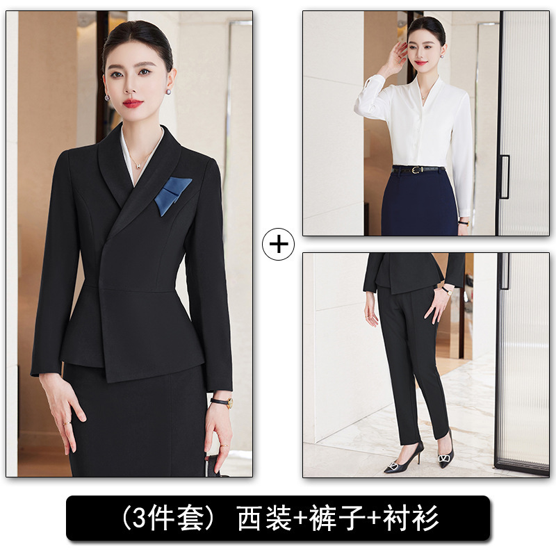 Black suit pants and white shirt