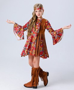 ชุดคอสตูมสำหรับเด็กแนวฮิปปี้ย้อนยุคสไตล์ฮาโลวีนสาวอเมริกันอินเดียเครื่องแต่งกายสำหรับเล่นบทบาทคนเถื่อน - Product Image 6