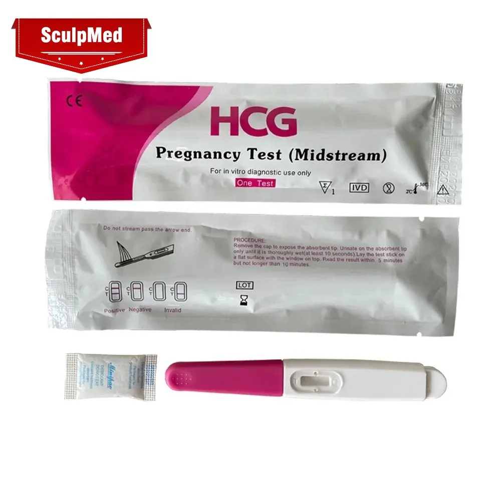 Livraison gratuite HCG Test de grossesse Midstream Vitro Diagnostic Use Kits de test rapide d'urine