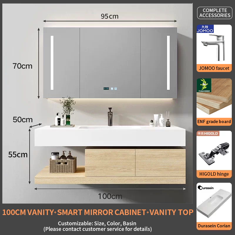 100Durasein Corian Integrated basin+Smart Mirror Cabinet