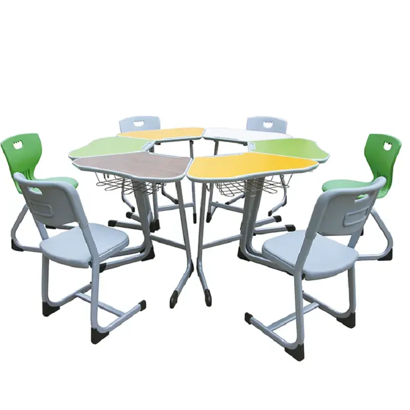 בית ספר וגן ילדים ריהוט זול קבוע אחת שולחן עם כיסא תלמיד עץ שולחן עם פלסטיק קצה PP כיסא