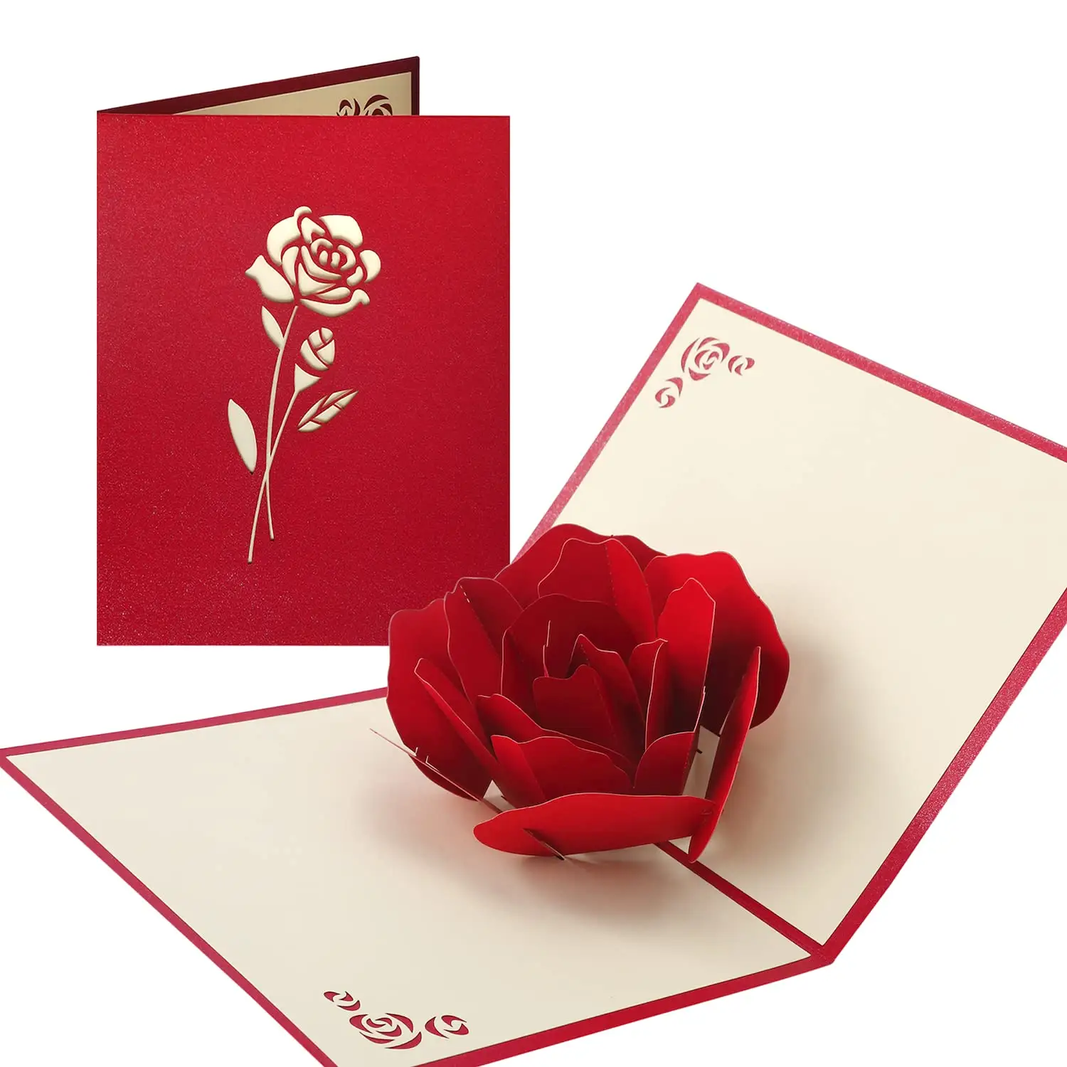 Paper Red Rose 3D Pop Up Tarjetas de felicitación Red Rose Wedding Laser Cut Tarjeta de invitación con sobres
