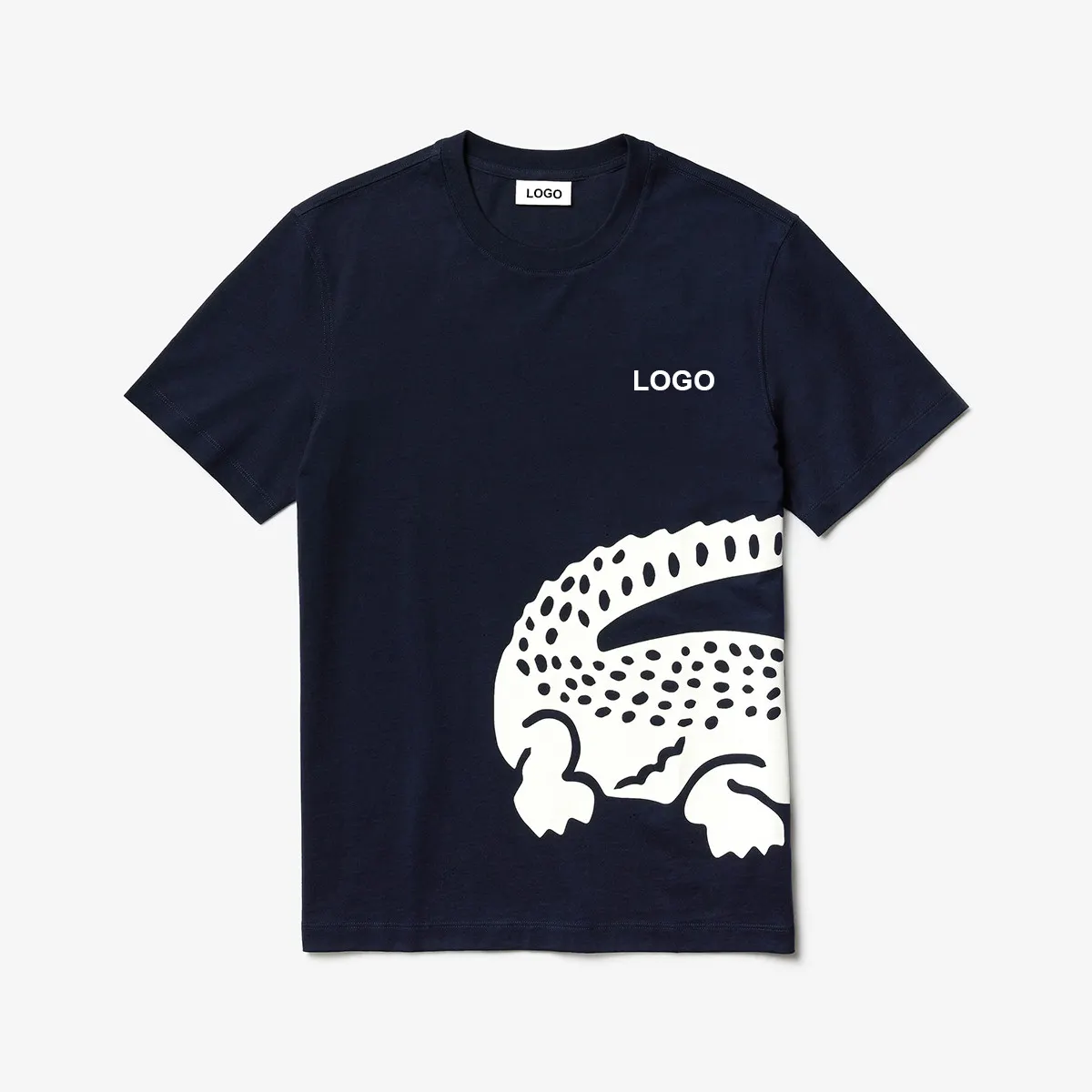 Uomo Custom Printing Ihre eigene Marke Logo Großhandel Hochwertige Solid Pattern Crocodile Cotton T-Shirts
