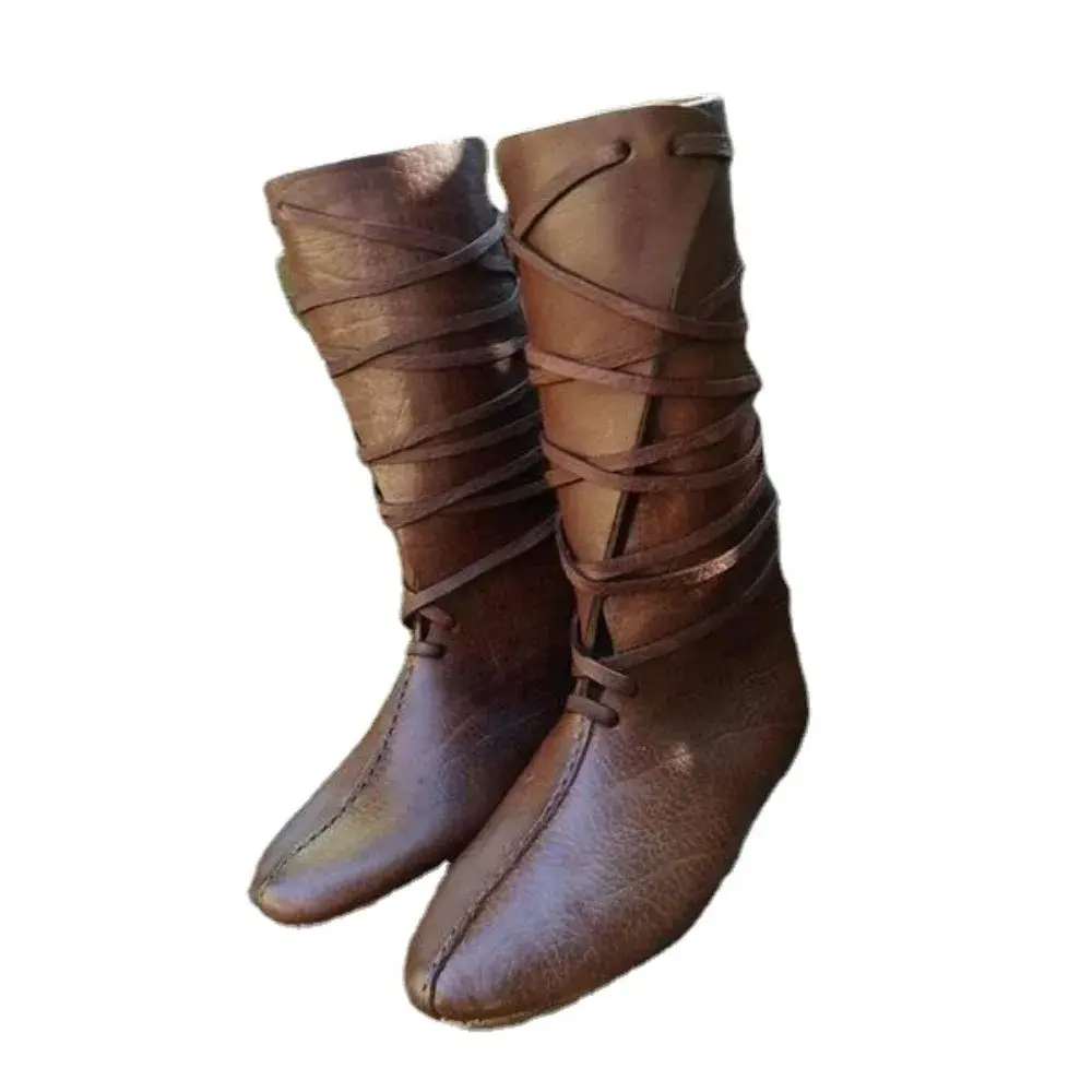 Gothique Steampunk médiéval Costume hommes chevalier bottes Viking PU cuir guerrier femmes Cosplay botte carnaval fête chaussures accessoire