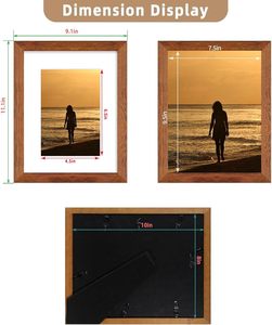<strong>8x10</strong> Picture <strong>Frame</strong> Brown Set of <strong>4</strong> - Solid Wood <strong>Frames</strong> With Real Glass and 5x7 Mat for Table Top and Wall Mounting - Product Image 3
