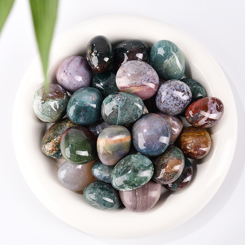 Moss agate rolling stone