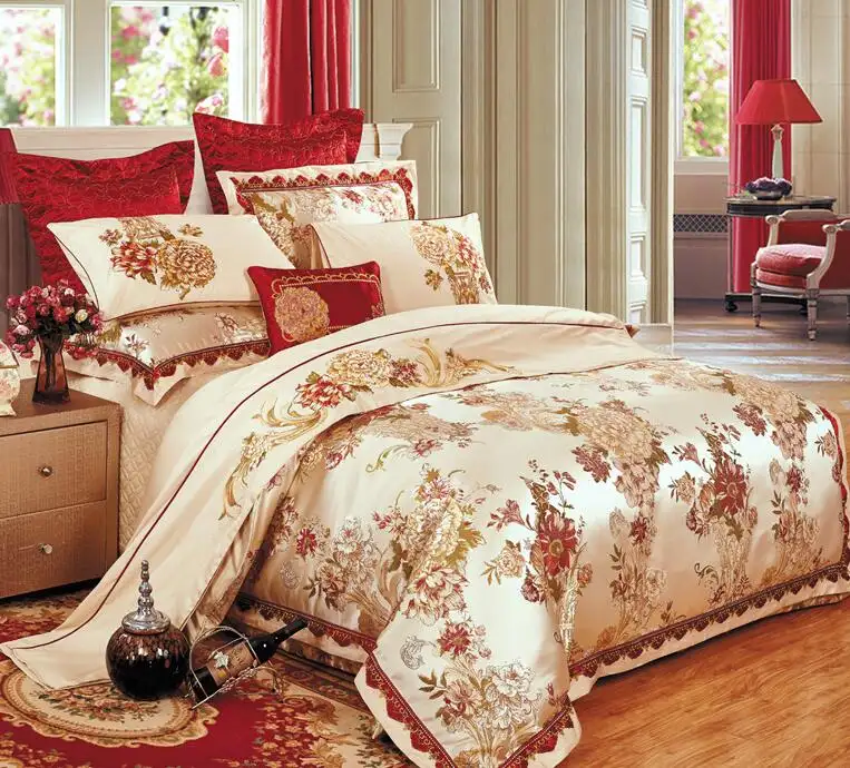 Parure de lit façon satin en coton ajouré, ensemble de luxe, literie et housse de couette, pour mariage, 8 pièces