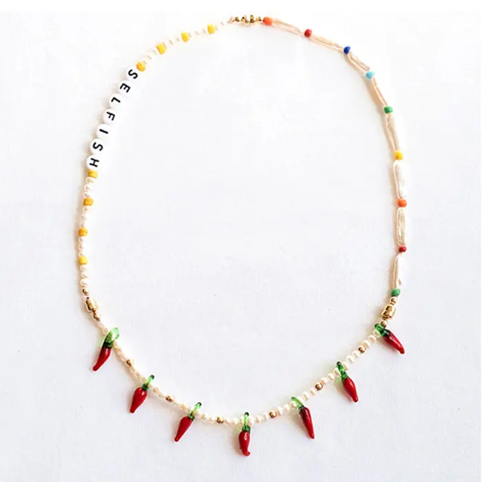 Ожерелье-чокер в стиле бохо с пресноводным жемчугом, ожерелье с подвеской из стекла с красным чили, женское ожерелье, 2020