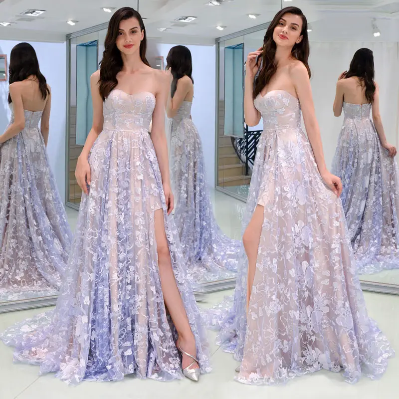 Robe de soirée en dentelle, tenue élégante et sexy, sans bretelles, dos nu, avec traîne, nouveau modèle, prix en gros, 2019