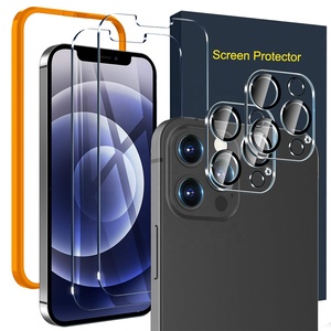 Ekran koruyucu için uyumlu iPhone 12 2 paketi temperli cam + 2 paketi kamera Lens koruyucu kolay kurulum ile HD temizle - Product Image 1