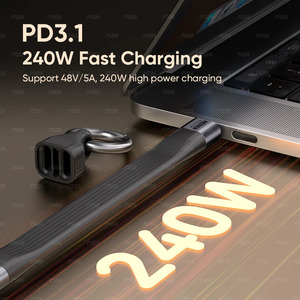 2025新设计的C型至C型240W 8K PD充电电缆USB快速充电挂绳2合1数据电缆钥匙链 - Product Image 2