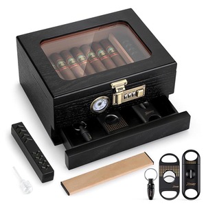 Cigar <strong>Humidor</strong>, Cedar Wood <strong>Humidor</strong> Cigar Box, Glass Top Desktop <strong>Humidor</strong> with Front Hygrometer, Humidifier, Divider - Product Image 1