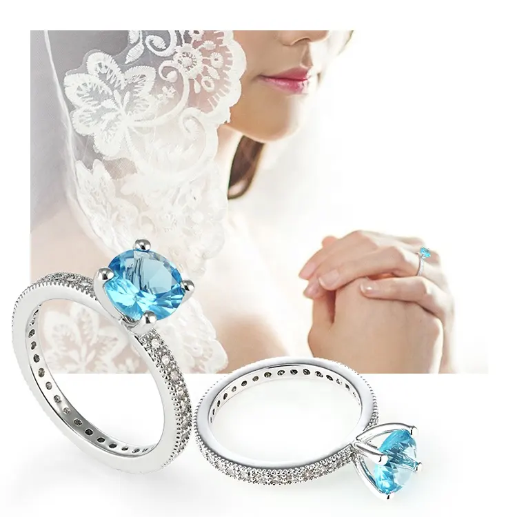 Оптовая Продажа 925 серебряных ювелирных изделий Обручальные кольца набор колец для женщин Свадебные Круглый камень обручальные кольца