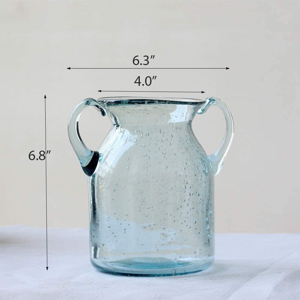 Noah Decoration Double Ear Hand-Blown and Handmade Transparent Glass Vase for Home and Wedding Decoration