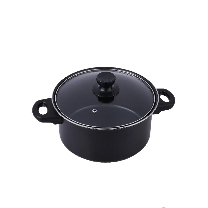 Home kitchen cookware non-stick 0.5mm carbon steel cookware of soup pot with glass lid cookware set