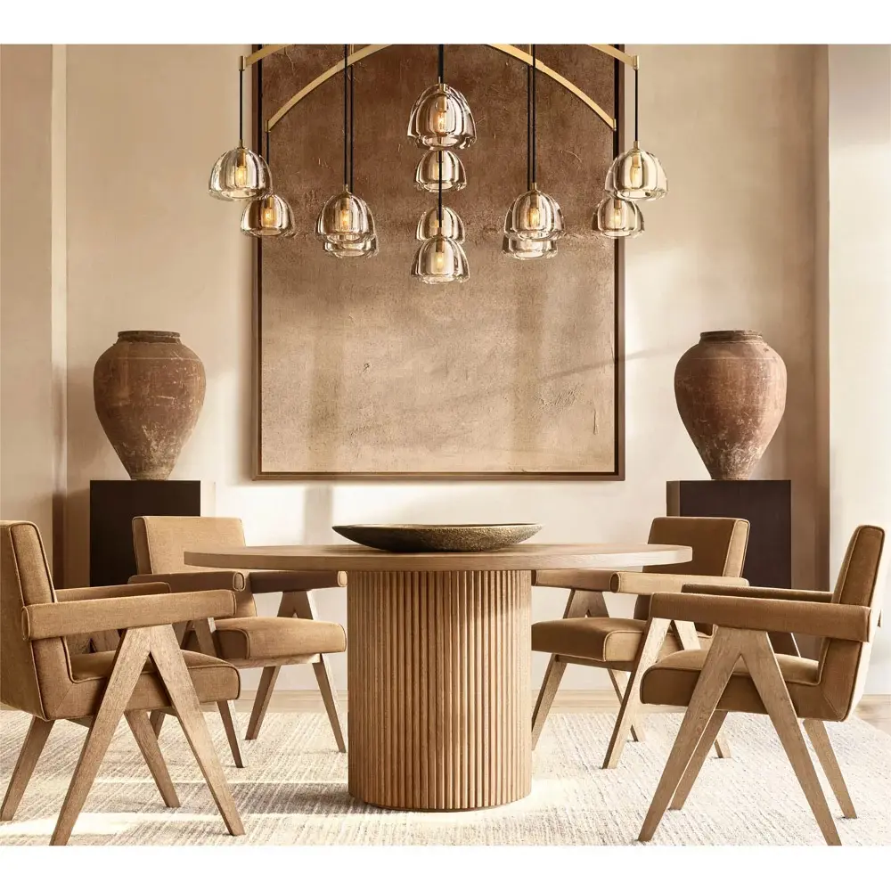Design di lusso custom tessuto materiale semplici mobili per la casa imbottiti in legno massello di rovere sedie da pranzo con braccio