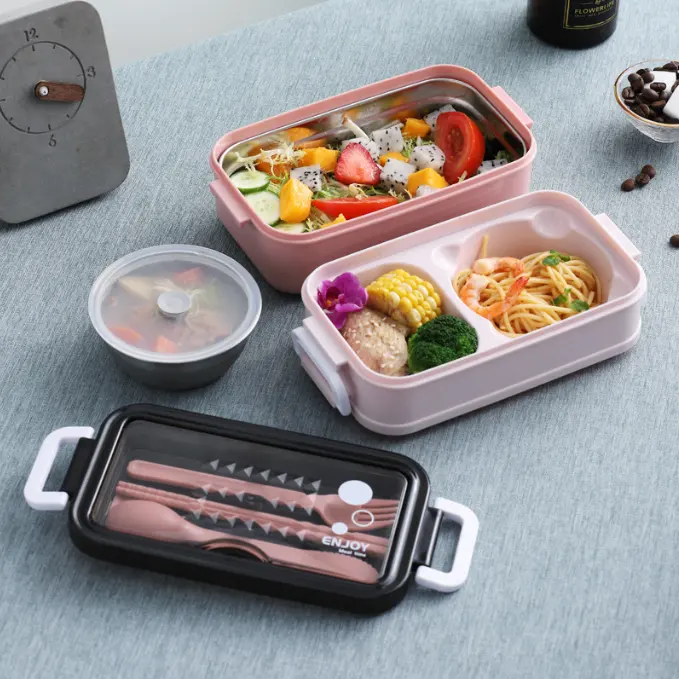 Kit de boîte à lunch Bento pour adulte Boîte à lunch portable avec ustensiles Récipients à lunch Bento pour adulte Boîte à lunch de grande capacité sans BPA