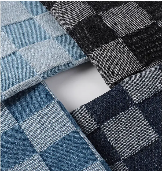 Classic plaid denim fabric washed cotton jacquard checkerboard fabric for jacket