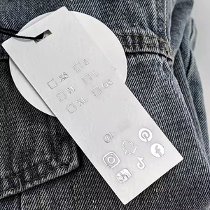 Troquelado personalizado logotipo en relieve ropa etiqueta colgante impreso marca sitio web y código Qr ropa Swing etiqueta con ojal de Metal - Product Image 6