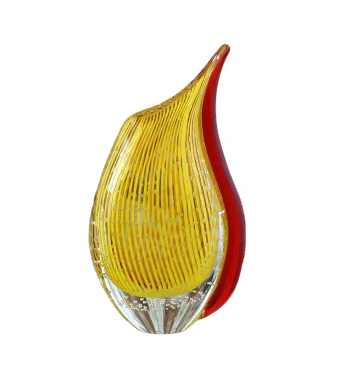 Décoration de table moderne grande taille jaune rouge clair soufflé à la main art décor vase en verre de murano
