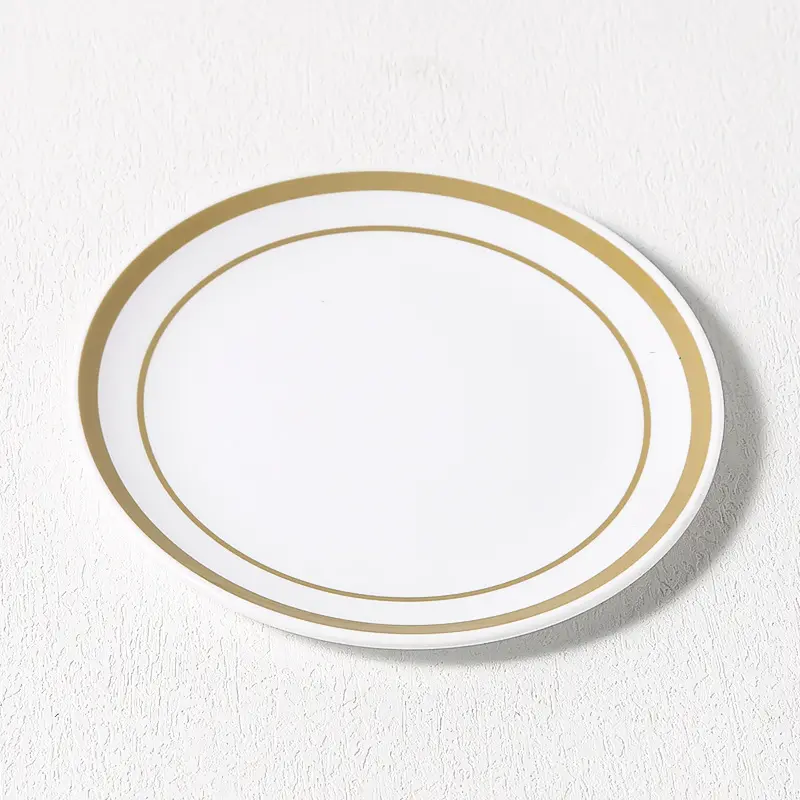 Individuell bedrucktes rundes Melamin geschirr für unzerbrechlichen Teller aus Restaurant kunststoff mit goldenem Rand