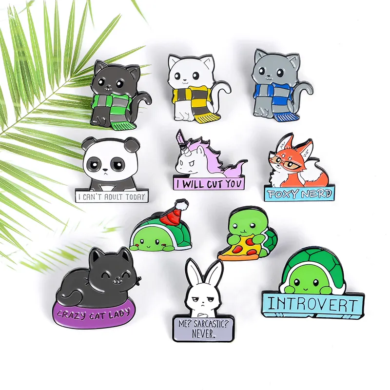 Badge d'animaux de Zoo personnalisé, épingles à revers en métal, dessin animé, Panda, chat, tortue, renard et lapin, épinglettes