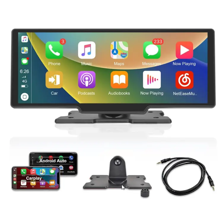 Boyi Carplay ekran 10.3 inç HD kablosuz taşınabilir dokunmatik radyo araba için Play & Android oto FM iletim Bluetooth