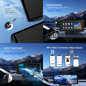 Podofo 10.25 "Incell màn hình cảm ứng Carplay Màn hình 3CH DVR không dây Carplay xách tay đài phát thanh xe Android Auto BT WIFI GPS bán buôn - Product Image 3