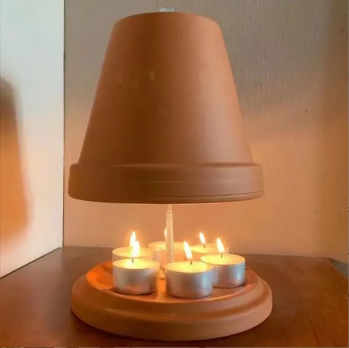 Hornillo de mesa hecho a mano para el hogar, calentador de té de cerámica, vela de cerámica de doble pared