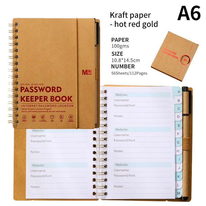 Cuaderno de papel kraft rojo-a6-caja de regalo con bolígrafo