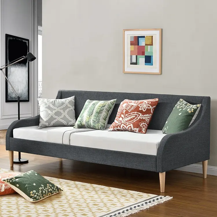 जल्द ही आधुनिक छोटे डबल डेबेड होम शैली लिविंग रूम फर्नीचर नरम और लकड़ी के लिनन कपड़े सोफे दिन बिस्तर