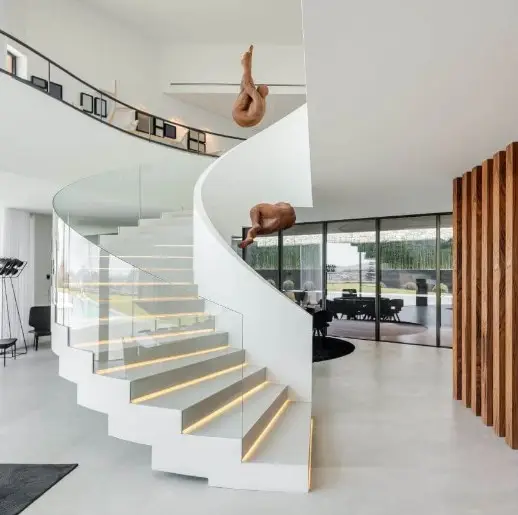 Prima özelleştirilmiş kavisli şekil çelik Bar Spiral merdiven tasarım Villa kapalı için