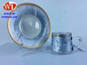 Cốc Cà Phê Gốm Màu Sáng Tạo Và Đĩa Thủy Tinh Quà Tặng Nhiều Lớp Bộ 12 Chiếc Trà Thổ Nhĩ Kỳ Habesha Vàng Ả Rập - Product Image 2