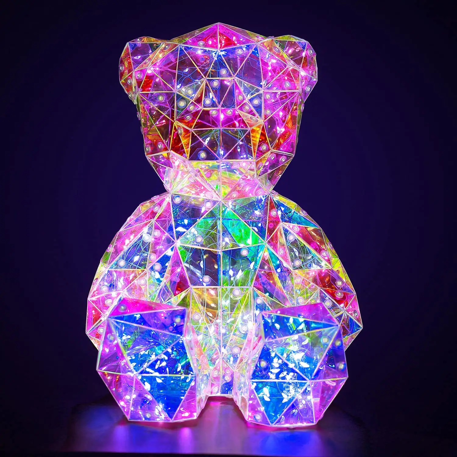 2024 Día DE LA MADRE Regalos del Día de San Valentín Suministros de fiesta personalizados 25cm PVC Lámpara de mesa holográfica USB Osos Luces LED Oso de peluche